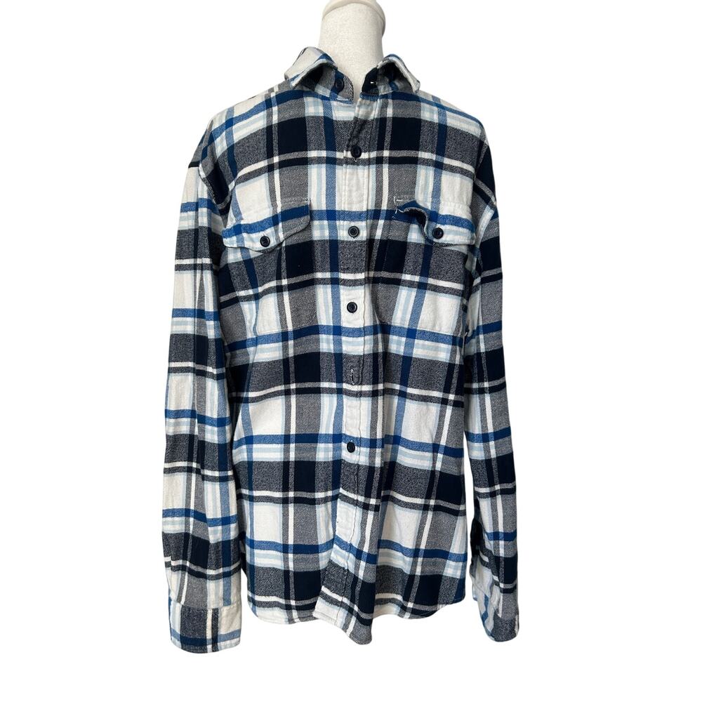 American Eagle Super Soft Plaid Flannel Shirt Blue Gray White Size Large